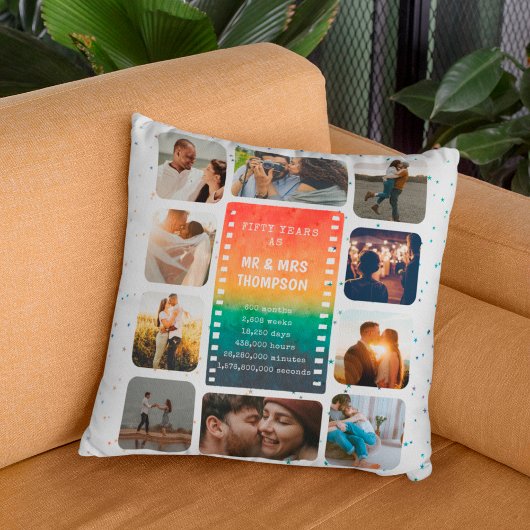 Coussin Sunset Photo Collage Mr and Mrs 50th Anniversary