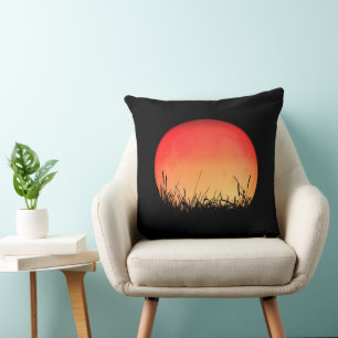Coussin Sunset Sunrise Red Color Meadow Field Sereine Peac