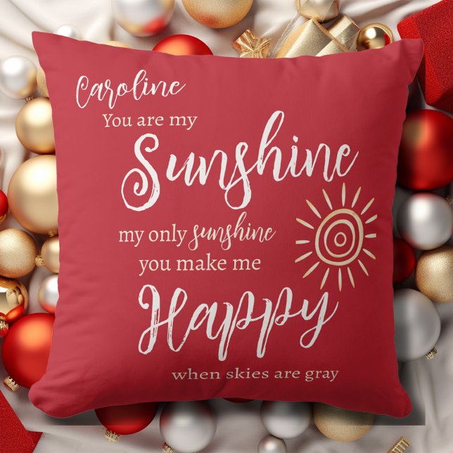 Coussin Sunshine Me Rendre Heureux Personnalisé Nom Noël R (She'll Love this Custom Sunshine You Make Me Happy Pillow in Christmas Red with her name on it! )