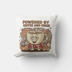 Coussin Super-héros Rétro Drôle du Café Alimenté par le