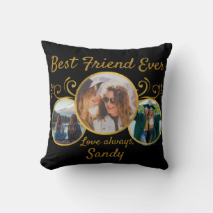 Coussin Super Meilleur Ami photo personnalisée Noir Or