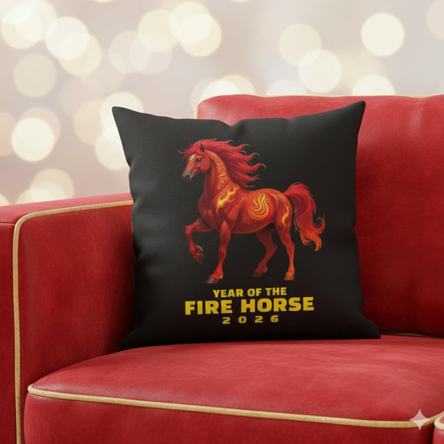 Coussin Superbe année chinoise du Cheval de Feu 2026 (Festive Year of the Fire Horse 2026 Throw Pillow Cover Photo)