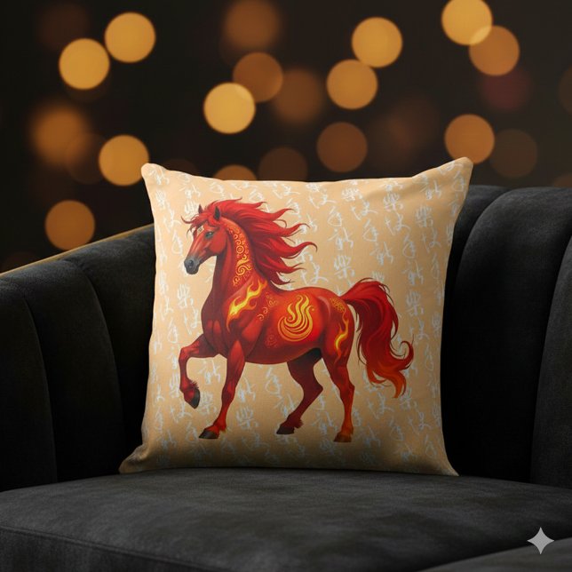 Coussin Superbe année chinoise du Cheval de Feu 2026 (Chinese New Year of the Fire Horse 2026 20"x20" Throw Pillow Cover Photo)