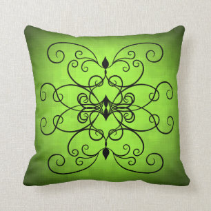 Coussin Superbe chaux vert et noir coeurs et tourbillons