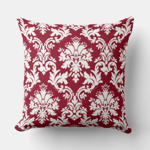 Coussin Superbe motif floral de Damas rouge profond