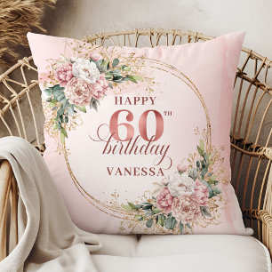 Coussin Superbe Rose Gold Floral Aquarelle 60e anniversair