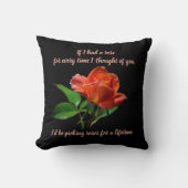 Coussin Superbe rose rouge pêche sur fond noir (Recto)