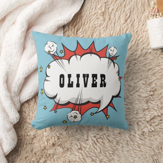 Coussin Superhero Comic Speech Bubble Boy Name (Couverture)