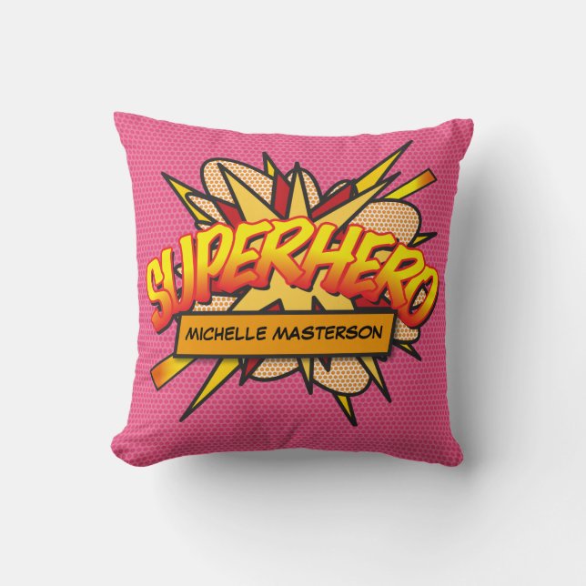 Coussin SUPERHERO Fun Retro Comédie Livre Pop Art (Recto)