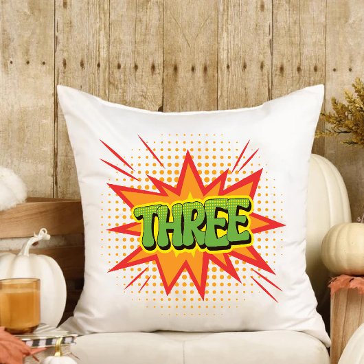 Coussin Superhero Thème Enfants de trois ans Joyeux annive