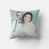 Coussin Superposition de deux photos de mariage avec nom e (Verso)