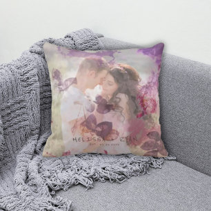 Coussin Superposition de photo de jardin violet vibrant