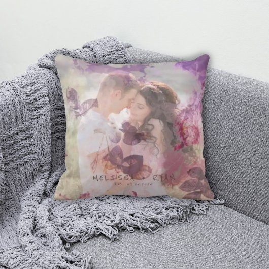 Coussin Superposition de photo de jardin violet vibrant
