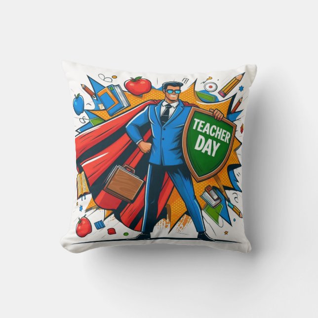 Coussin Superpower Teacher Fun Teacher Day Classroom Décor (Recto)