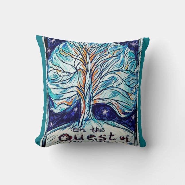 Coussin Sur la quête de ma vie - Arbre - Étoiles. (Recto)
