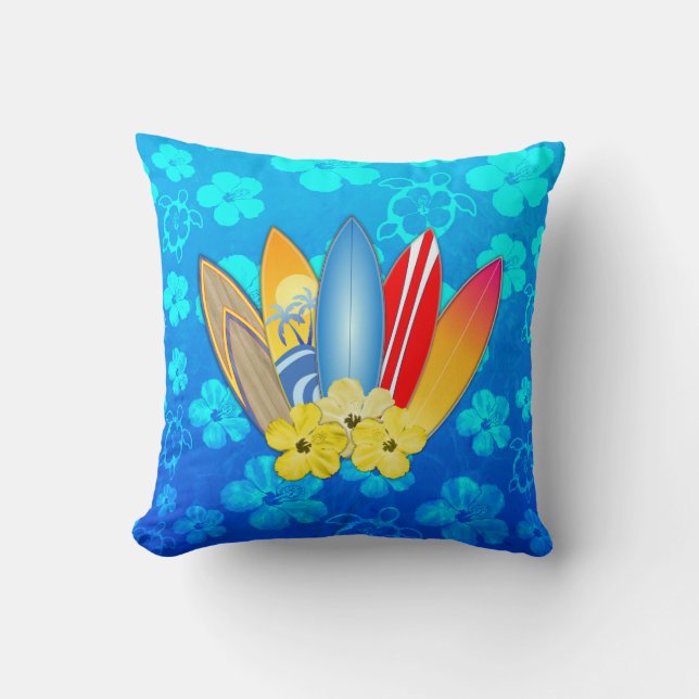 Coussin Surf et fleurs d'Hibiscus (Recto)