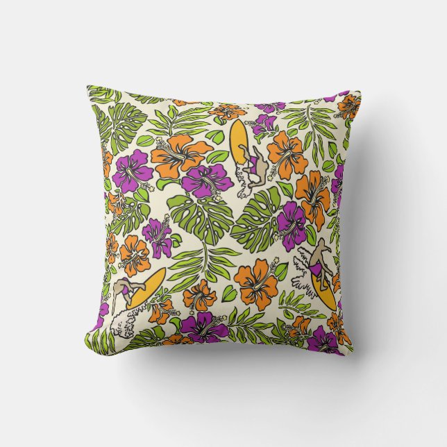 Coussin Surf Pareau Hawaiian Hibiscus Surf - Violet (Recto)