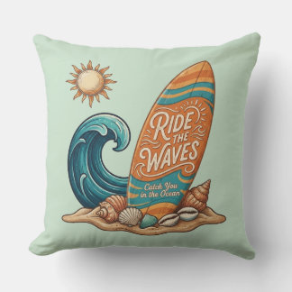 Coussin Surf & Sea: Vintage Surfing Quote Throw Pillow