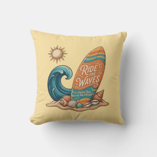 Coussin Surf & Sea: Vintage Surfing Quote Throw Pillow