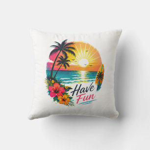 Coussin Surf, soleil et palmiers – Ambiance estivale tropi