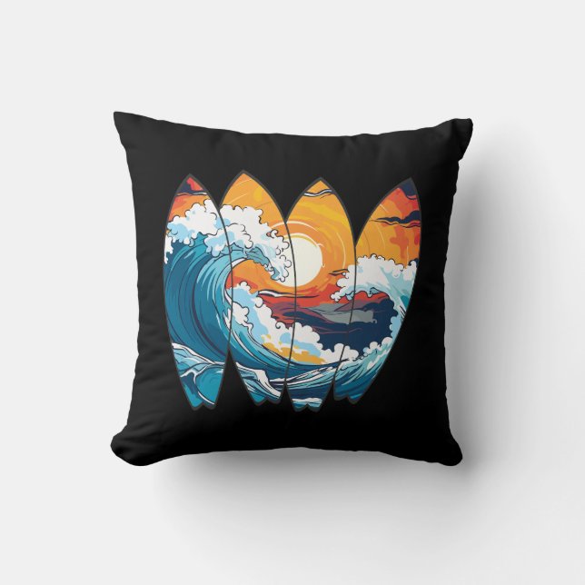 Coussin Surf Waves Surfboards (Recto)