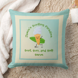 Coussin Surfer à glace humoristique avec surf Nom Texte