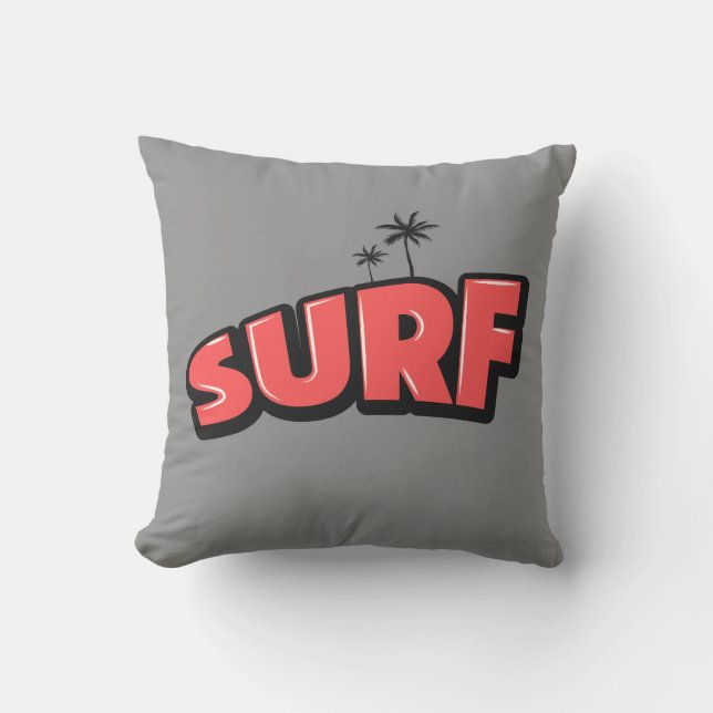 Coussin Surfer, tout simplement. En rouge et gris (Recto)