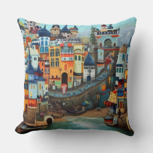Coussin Surreal Art Abstrait une petite plage de ville tou