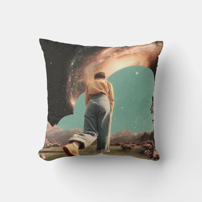 Coussin Surreal figure walking into galaxy gateway (Recto)