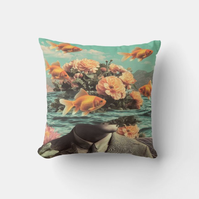 Coussin Surreal Portrait With Goldfish Flowers And Ocean (Recto)