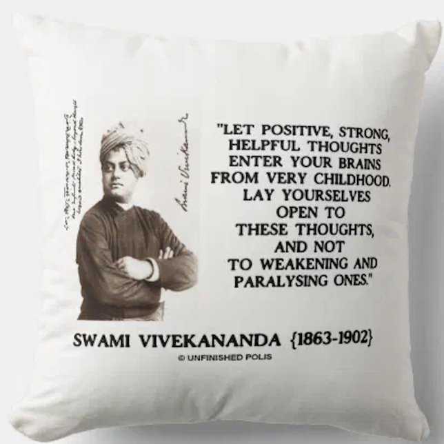 Coussin Swami Vivekananda Réflexions positives et utiles (Vivekananda quote on this throw pillow, advocating for positive, strong helpful thoughts)