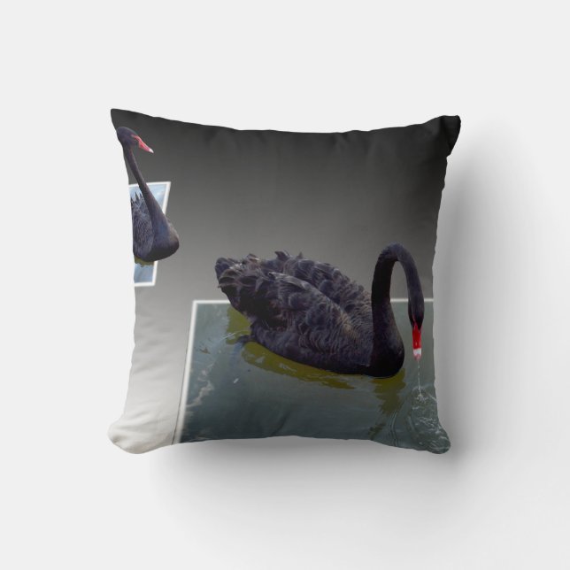 Coussin Swans Noirs Nageant Dans Des Étangs Dimensionnels, (Recto)