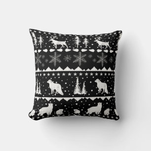 Coussin Sweat nordique Blanc Animaux d'hiver Noir