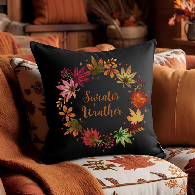 Coussin Sweather Météo Automne Chasse Feuille Moisson (Sweather Weather Autumn Fallen Leaves Harvest Throw Pillow)