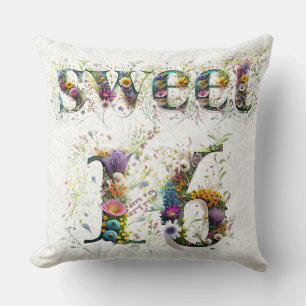 Coussin Sweet 16 Joyeux Anniversaire Fleur sauvage Texte