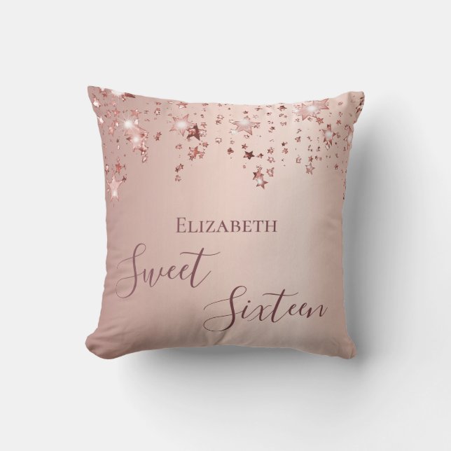 Coussin Sweet 16th seize ado fille 16 étoiles roses or (Recto)
