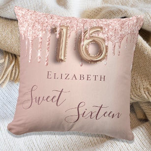 Coussin Sweet 16th seize rose or parties scintillant monog