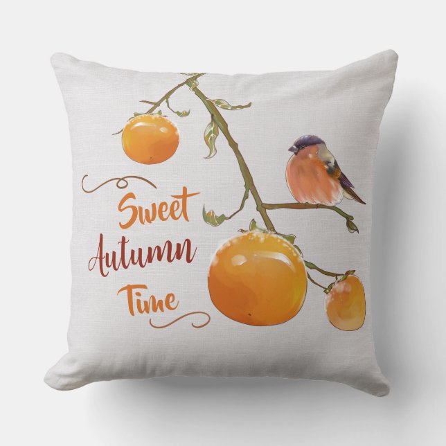 Coussin Sweet automne Orange Persimmon Fruits & Oiseau (Recto)