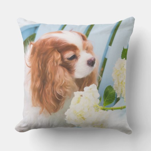 Coussin Sweet Cavalier King Charles Spaniel Hydrangeas (Recto)
