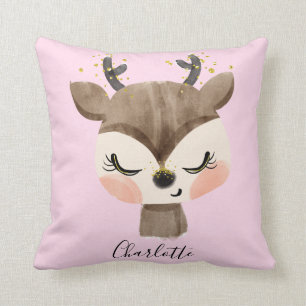 Coussin Sweet Cute & Girly Pastel Blush Rose Bébé Reindeer