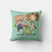 Coussin Sweet Girl et Teddy Bear Turquoise (Recto)