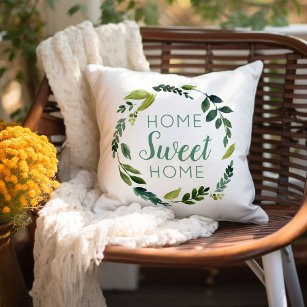 Coussin Sweet Green Wreath Home Sweet Home