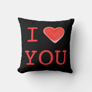 Coussin Sweet Heart Black 'I heart You' rouge carré