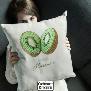 Coussin Sweet moderne minimal vert Crochet Kiwi Nom
