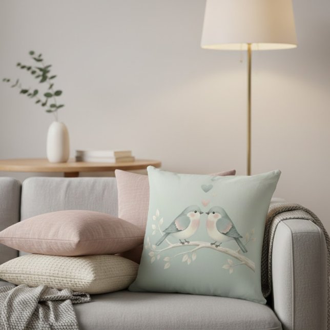 Coussin Sweet Pastel Love Birds: Whimsical Valentine Illus (Créateur téléchargé)
