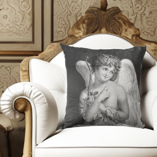 Coussin Sweet Romantic Cupid Antique Lithographe Jeter Pil (Créateur téléchargé)