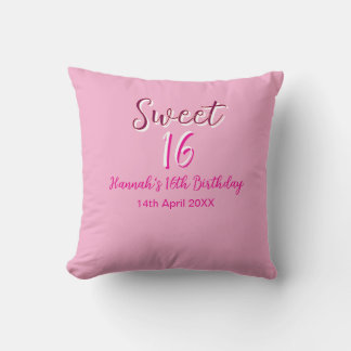 Coussin Sweet sixteen pink white name date bold letter mar