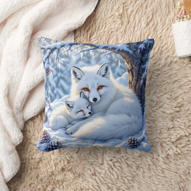 Coussin Sweet White Foxes in the Snow (Couverture)