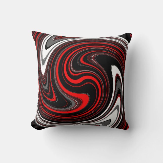 Coussin Swirl à peinture rouge noire (Recto)