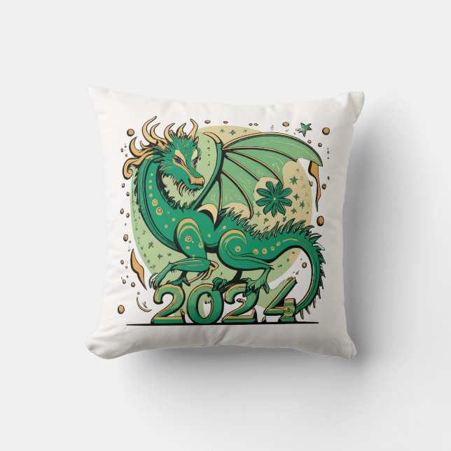 Coussin Symbole 2024 Nouvel An, Dragon de Bois Vert (Recto)
